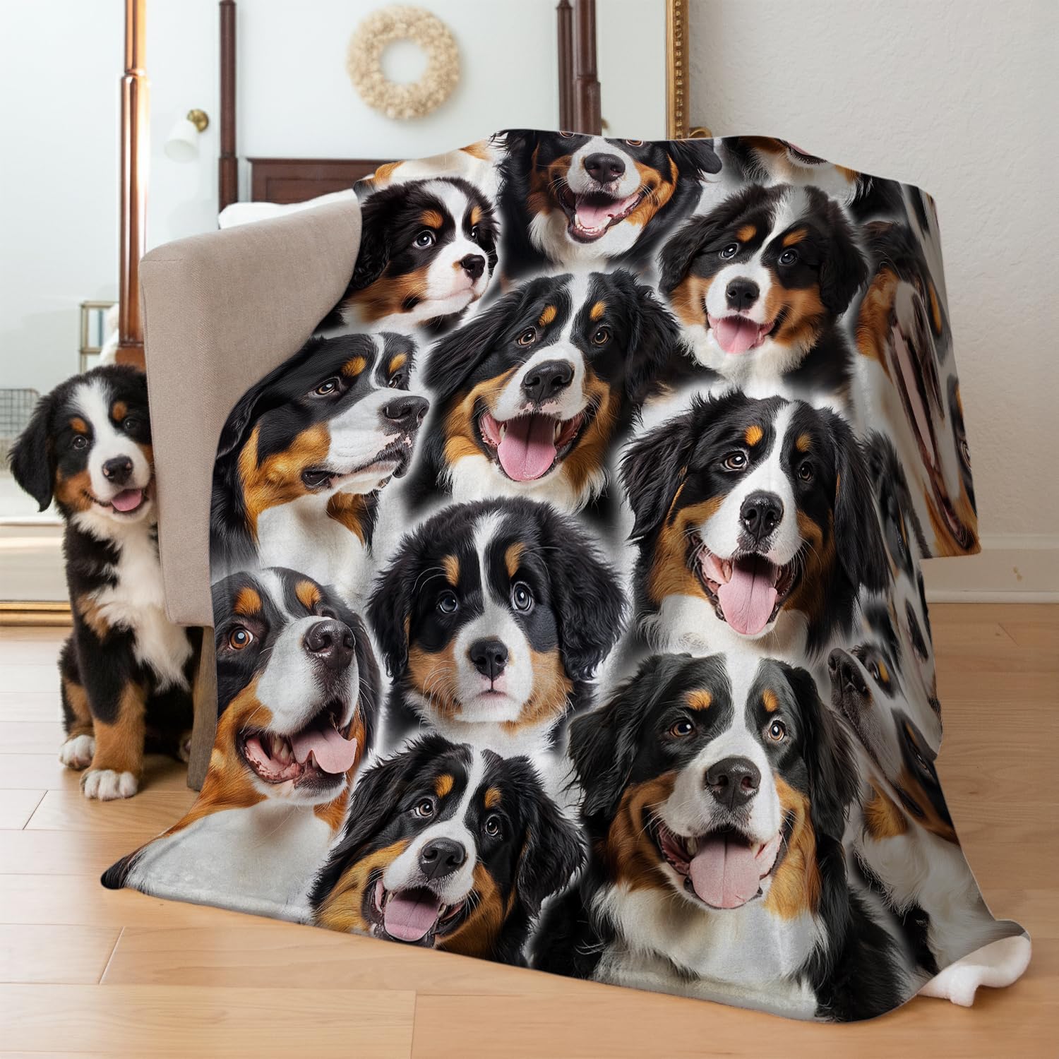 Coperta Quadrata In Cotone Con Cane Bernese - Pure Country 1935x199 Cm - Arredamento Montagna - 2