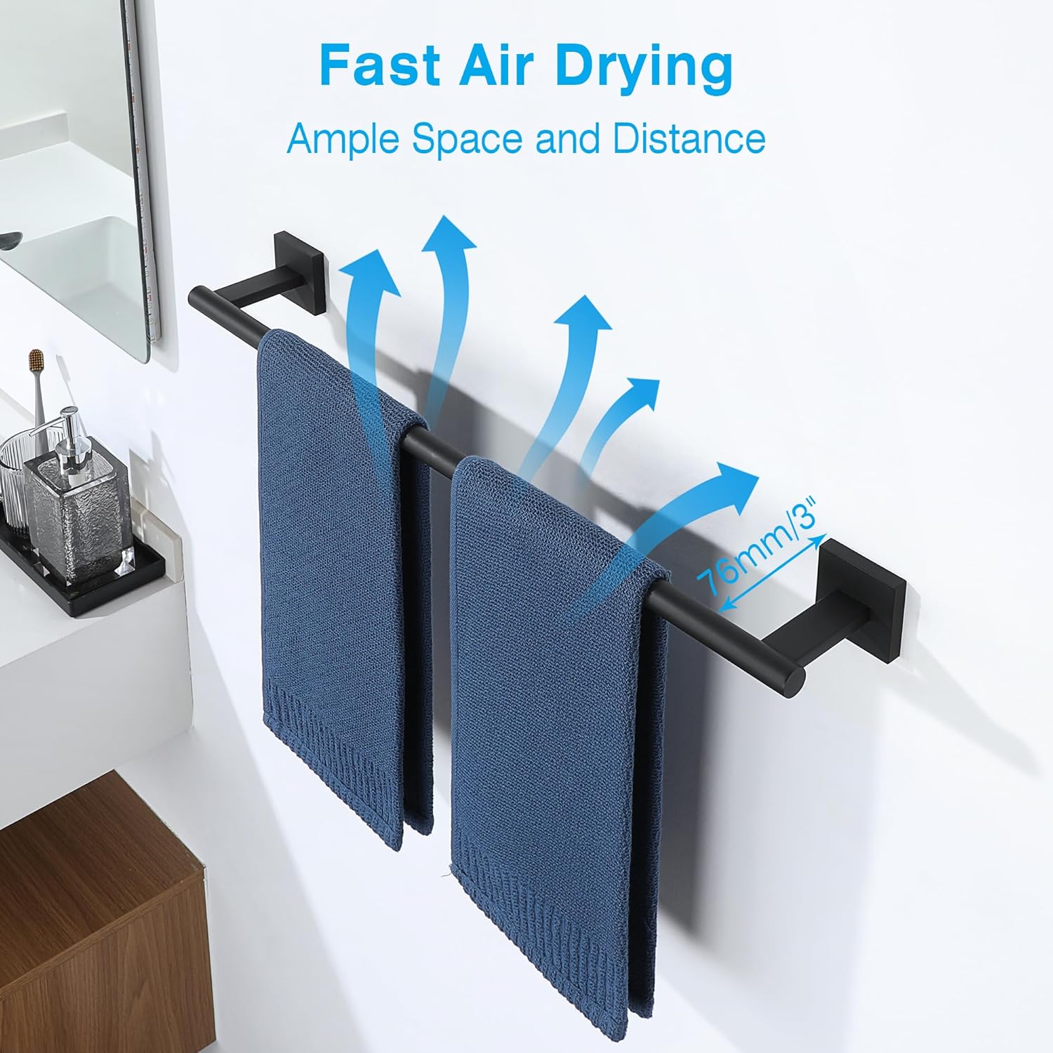 Towel Bar for Bathroom, 24.1 Inch Towel Rack Wall Mounted, SUS304 Stainless Steel Heavy Duty Towel Holder for Bathroom Laundry Room Hotel Modern Home Decor - Image 8