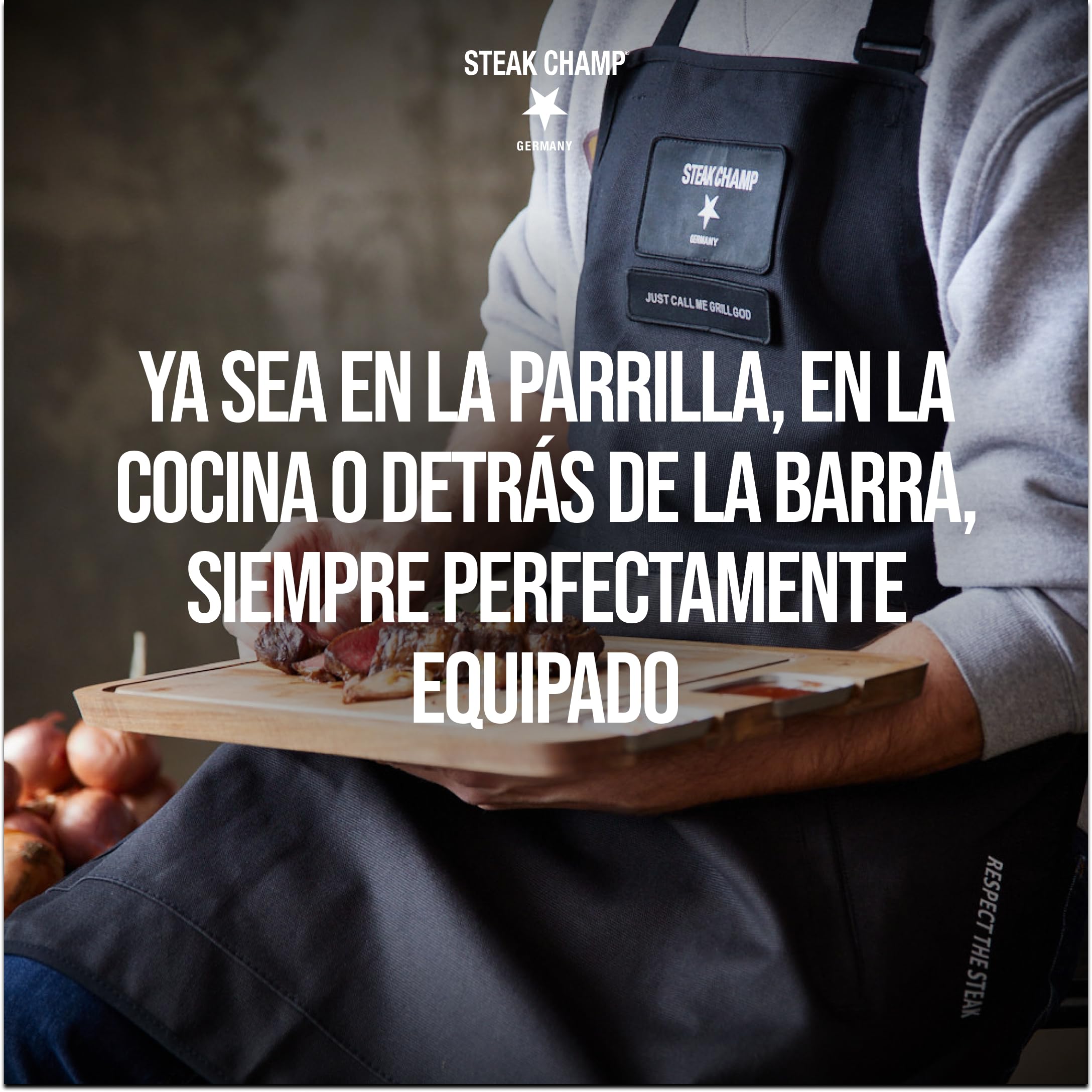 Steakchamp Delantal de Cocina y Barbacoa Delantal de Cocina y Barbacoa Robusto, Ajustable, con Revestimiento Repelente a la Suciedad y al Agua, Parche Personalizable