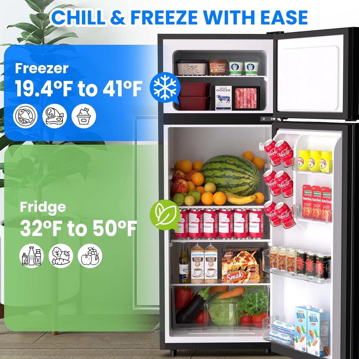 TROPOW mini fridge, Mini Fridge with Freezer, small refrigerator for bedroom, 7.5 Cu.Ft Compact Refrigerator, Quiet Energy Efficient Mini Fridge for Dorm, Office, Apartment