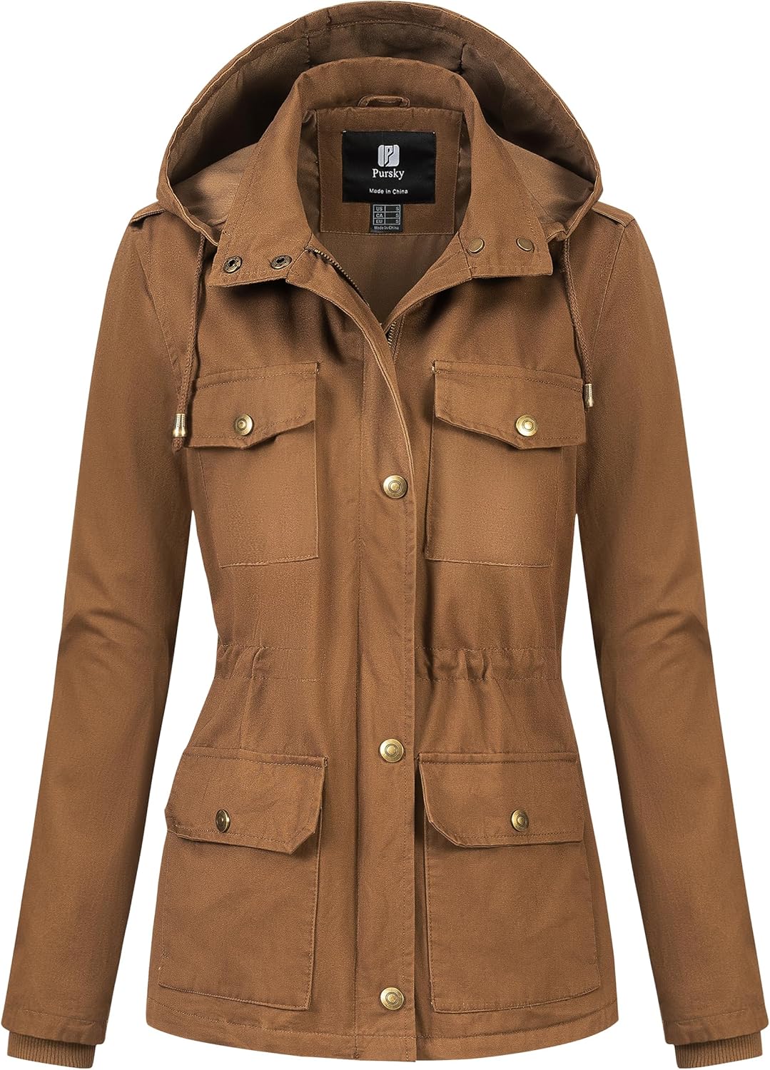 Pursky Women's Cotton Anorak Lightweight Military Jacket Warm Utility Casual Coat With Removable Hood