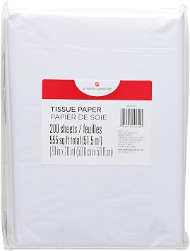 American Greetings Bulk White Tissue Paper (200 Sheets, 20 x 20) for Birthdays, All Occasions, Christmas, Valentine's Day, Gift Bags, Boxes, Gift Wrap, Crafts, Paper Flowers, Pom Poms, and More