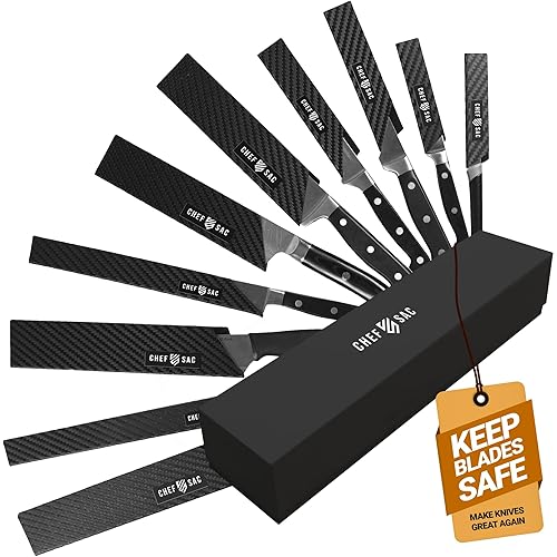 Chef Sac Knife Edge Guards | Universal Knife Cover & Professional Knife Protector | Durable BPA-Free ABS Plastic Knife Guards | Gentle Non-Scratch Felt Lining Chef Knife Sheath (10-Pack)