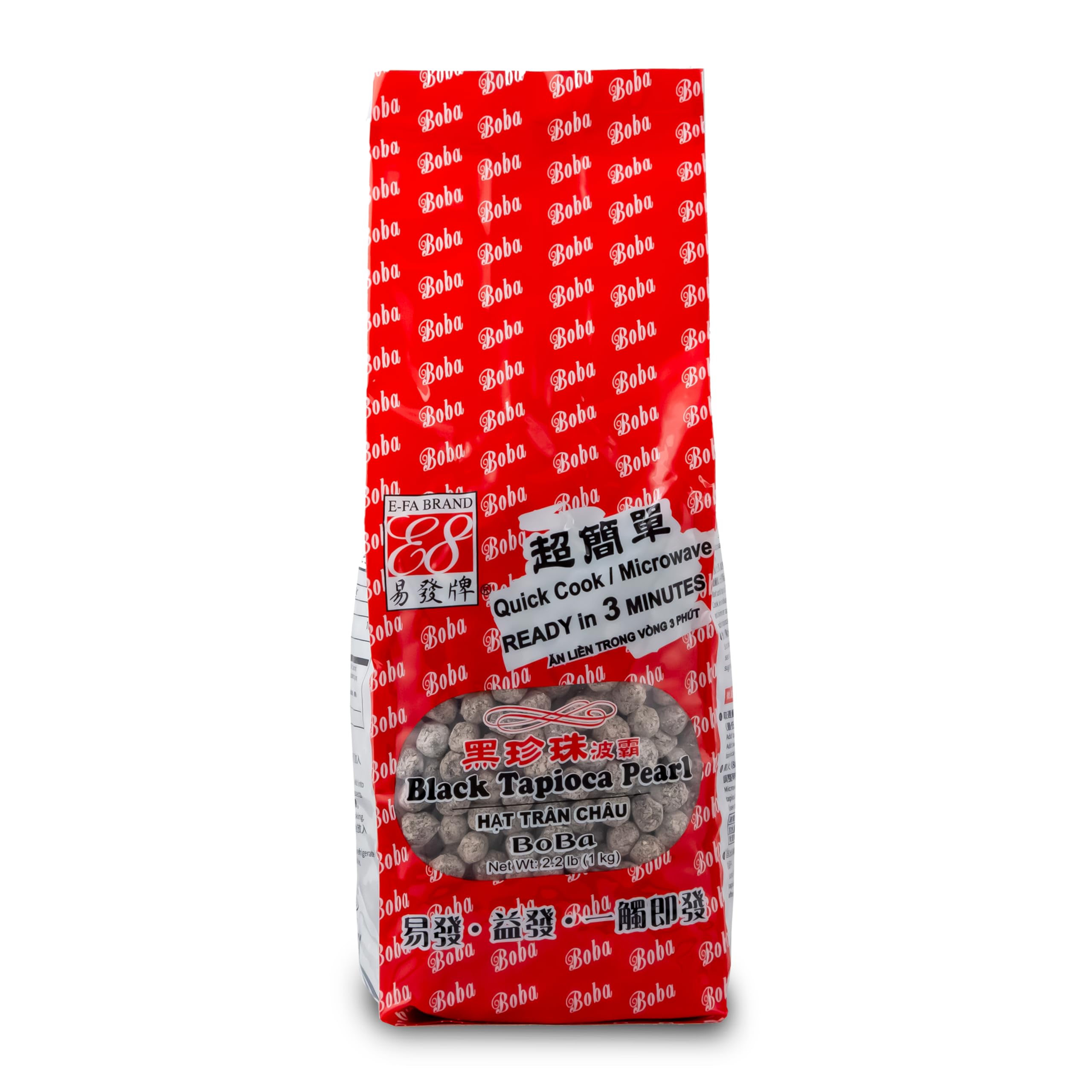 E-FA BRAND Boba Black Tapioca Pearls, Quick Cook Bubble Tea Boba, Microwave Ready in 3 Minutes, Fresh Chewy Texture, 2.2 LB (Pack of 1)