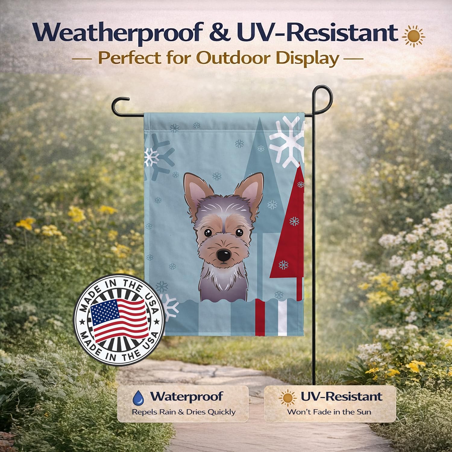 Caroline's Treasures BB1728GF Winter Holiday Yorkie Puppy Garden Flag Mailbox Flag Decorative Yard Flag Banner Outside Patio Artwork Yard Flower Beds, Garden Size, Multicolor