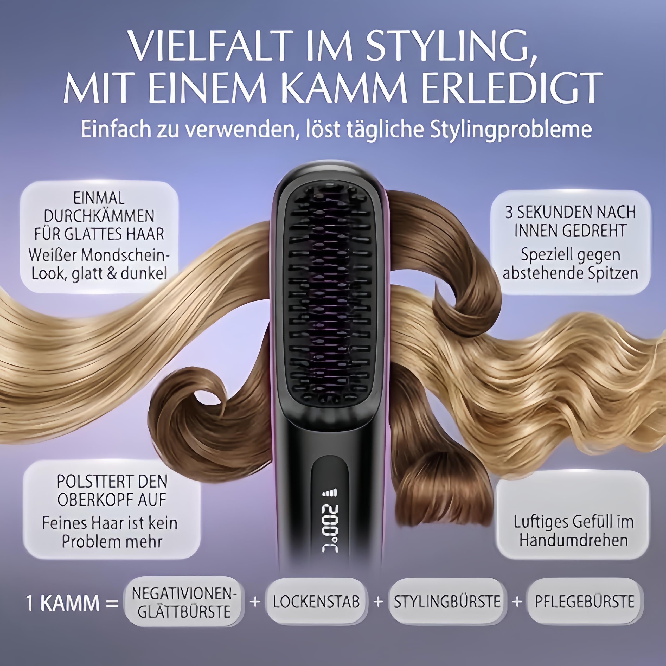 Luma Bliss Styling Bürste – Tragbare Glättbürste für schnelles und präzises Haarstyling, sanfte Pflege, haarfreundliches Design,einfache Anwendung, langlebig und ideal für müheloses Styling