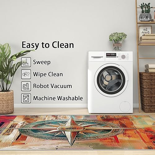 Miniatura 6 de Alfombra de brújula de 4 x 5 pies, decoración del hogar y habitación de brújula, alfombra de área náutica, alfombras marítimas de marinero para sala