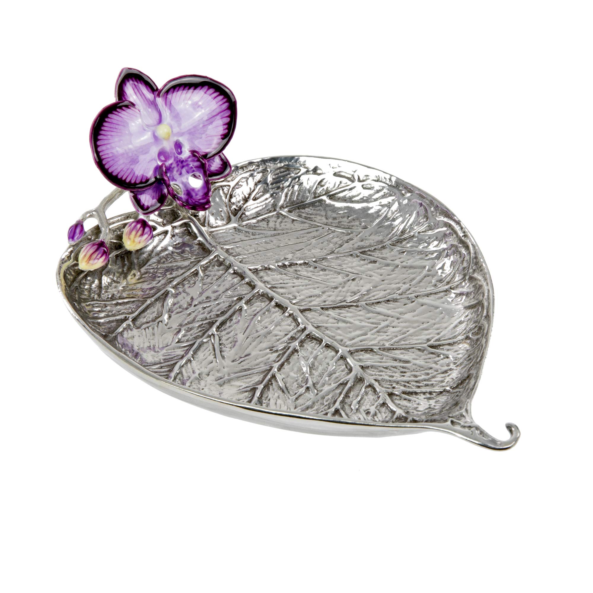 LOYFARPewter Jewellery Tray - Bo Leaf with Orchid
