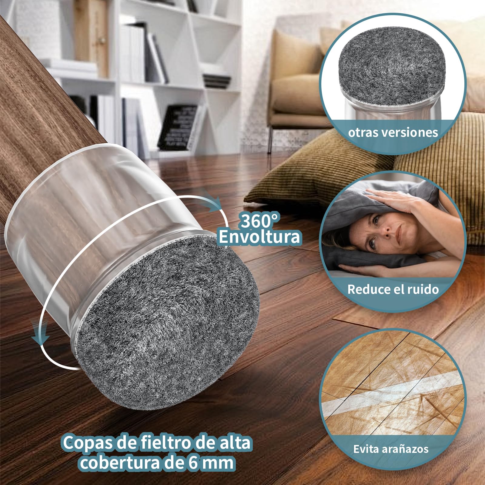 Protectores de suelo para patas de silla, 24 tapas redondas de silicona de 0.75 pulgadas, protector de pies de muebles, fundas para patas de mesa de movimiento libre, tapas de patas de taburete para