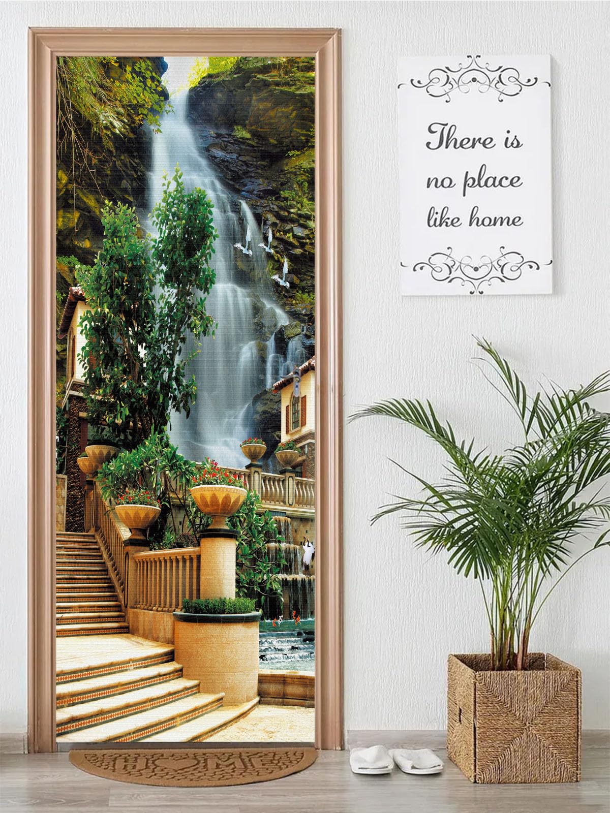 FLFK 3D European Waterfall Door Murals Peel and Stick 85x215cm-Self-adhesiv Door Wallpaper Wall Stickers Poster for Home Decor(2Pcs/Set)