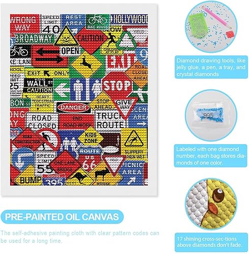 Miniatura 3 de Road Traffic Sign DIY 5D Diamond Art Painting Kits Crystal Full Drill Cross Stitch Pictures Arts Craft for Wall Decoration