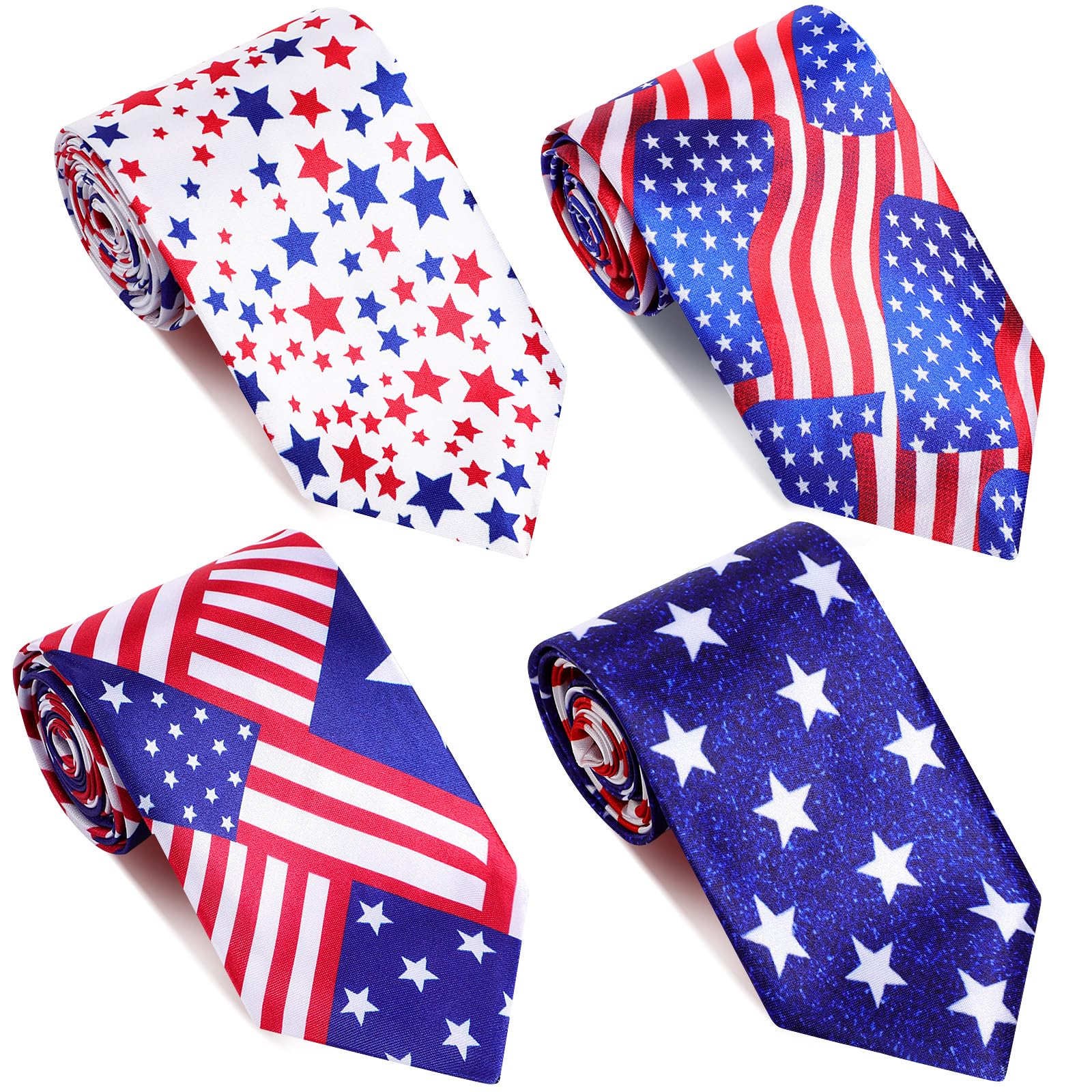 Syhood Patriotic Ties for Men 4th of July Necktie Red White Blue 250th Ties for Independence Day Party Accessories