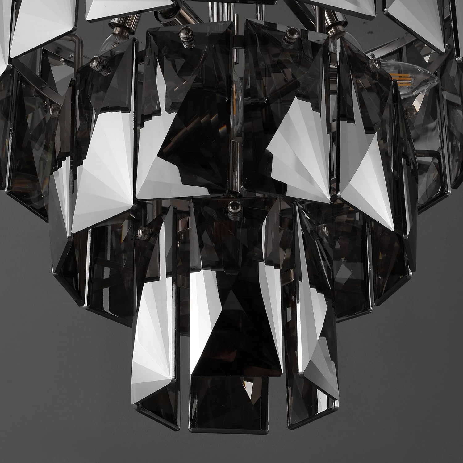 SAFAVIEH Couture Lighting Collection Jaylee Art Deco Nickel/Dark Grey Crystal 4-Tier Hanging Adjustable Chandelier Light Fixture (LED Bulbs Included)