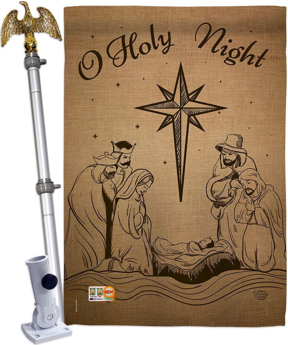 Holy Night House Flag Wintertime Nativity Three King Religious Family Season Christian Small Decorative Gift Yard Banner Made In USA 28 X 40
