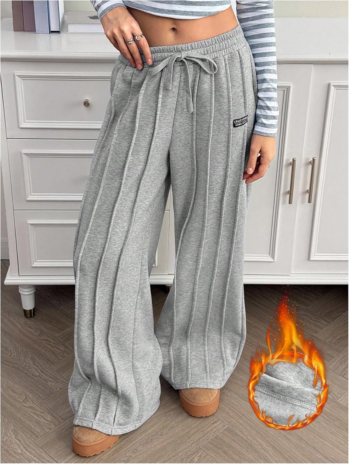 SHENHE Women's Fleece Wide Leg Baggy Sweatpants Drawstring Loose Casual Lounge Travel Pants - Image 4