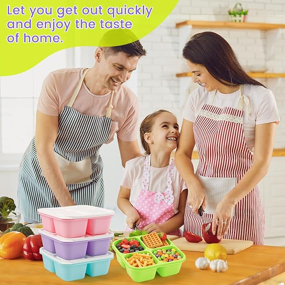 4 Pack Snack Containers Bento Box Adult Lunch Box,Meal Prep Container, Reusable Food Storage lunch Containers Stackable for Work, Travel and Gym (Grass Green, Pink, Green, Purple)