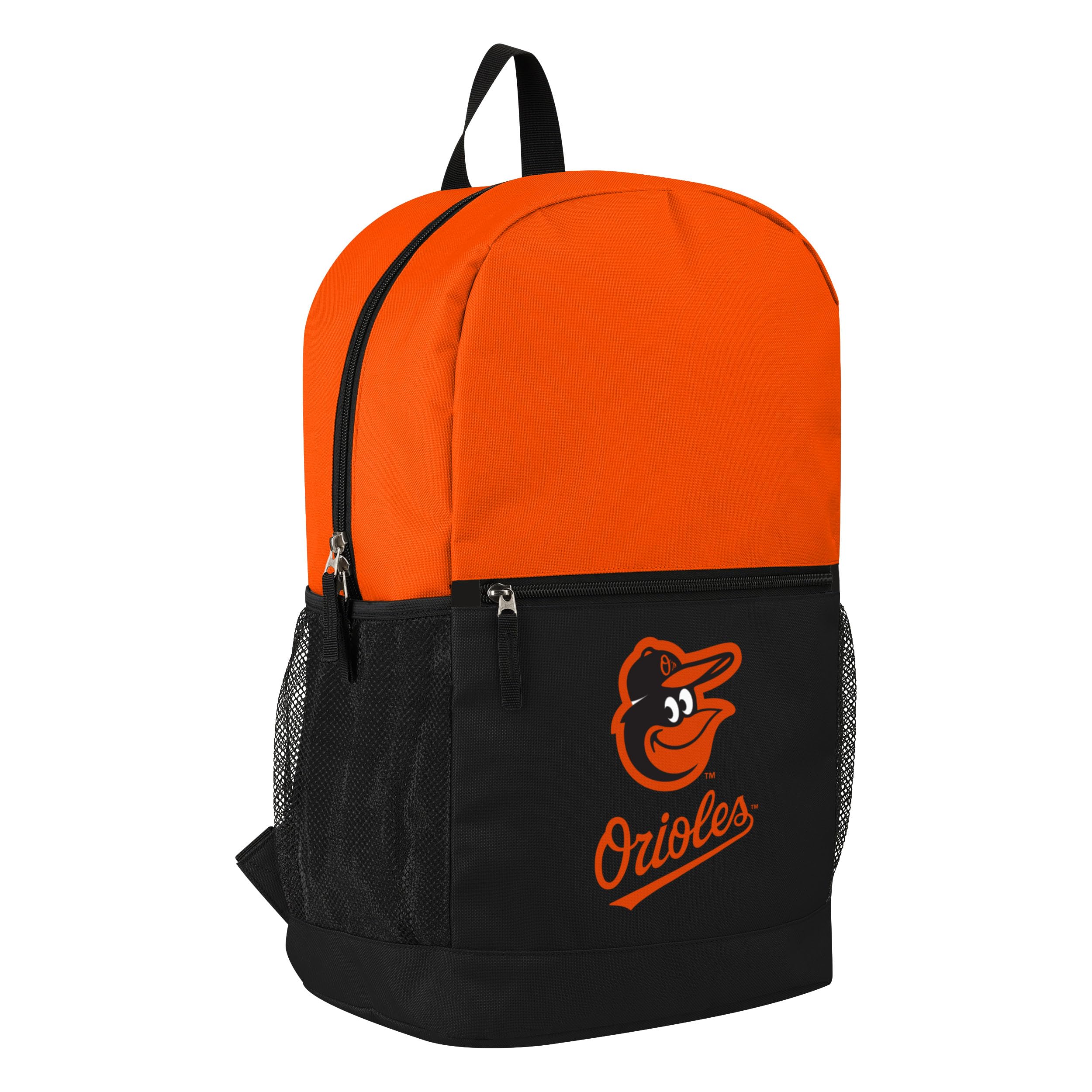 FOCO MLB Officially Licensed Baseball Team Color Primary Logo 2 Tone Big Logo Color Block School Bag Travel Backpack, Baltimore Orioles, One Size, Daypack Backpacks