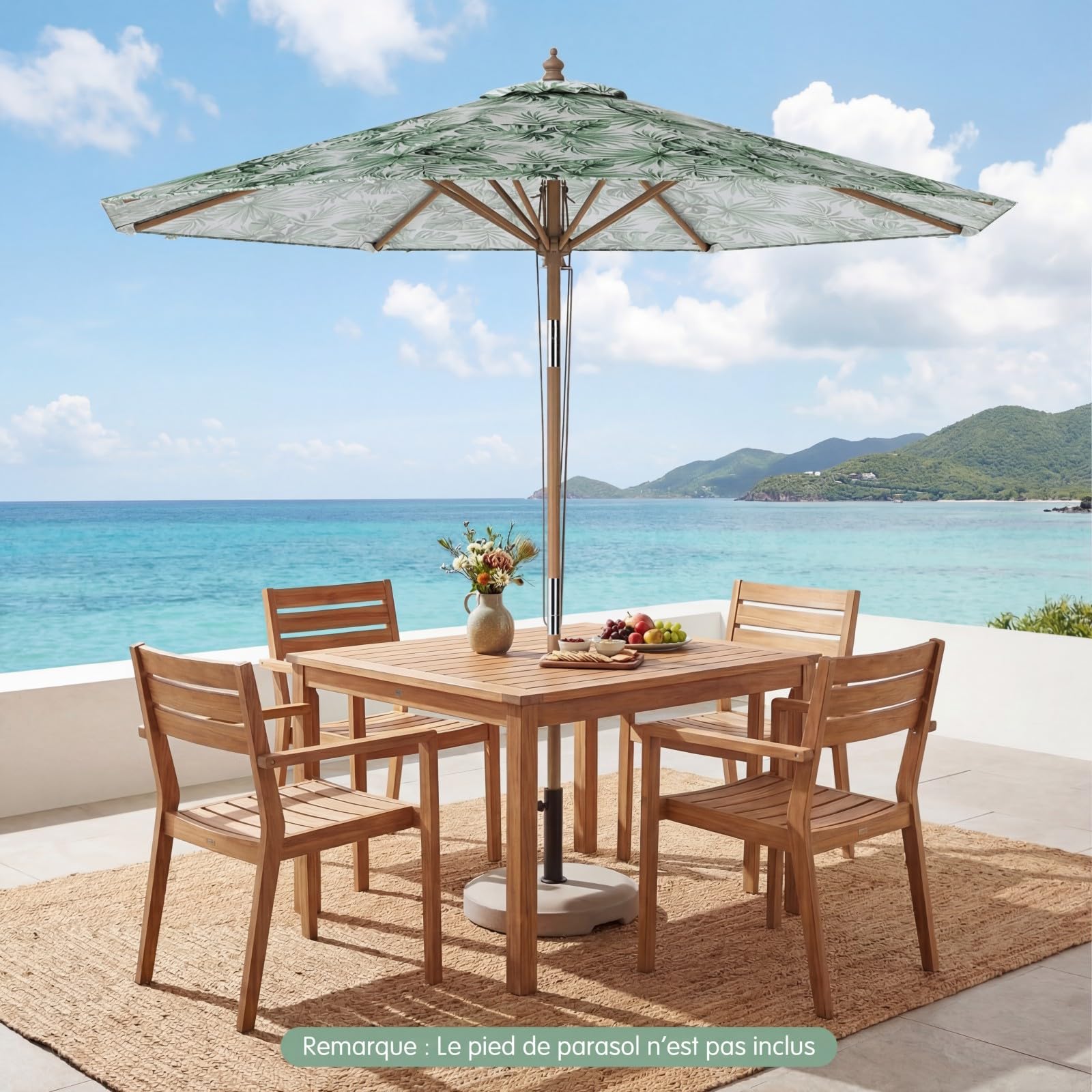 COSTWAY Parasol de Jardin Extérieur Φ270 CM, Parasol de Plage Inclinable sans Pied, 3 Hauteurs Réglables, 8 Baleines, Poteau en Bois, Toit Ventilé, pour Cour, Piscine, Terrasse, Balcon, Vert