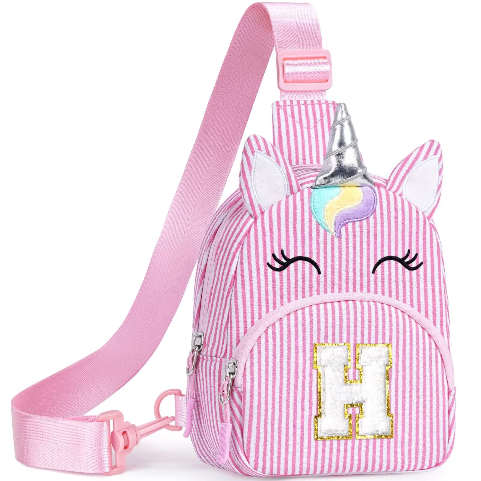 YOOLIFE Buchstaben Umhängetasche Kinder Mädchen Einhorn - Geschenk Mädchen 3 4 5 6 7 8 9 10 11 12 13 14 15 Jahre, Personalisiert Teenager Einhorn Gürteltasche Geschenke für Frauen Freund Schwester