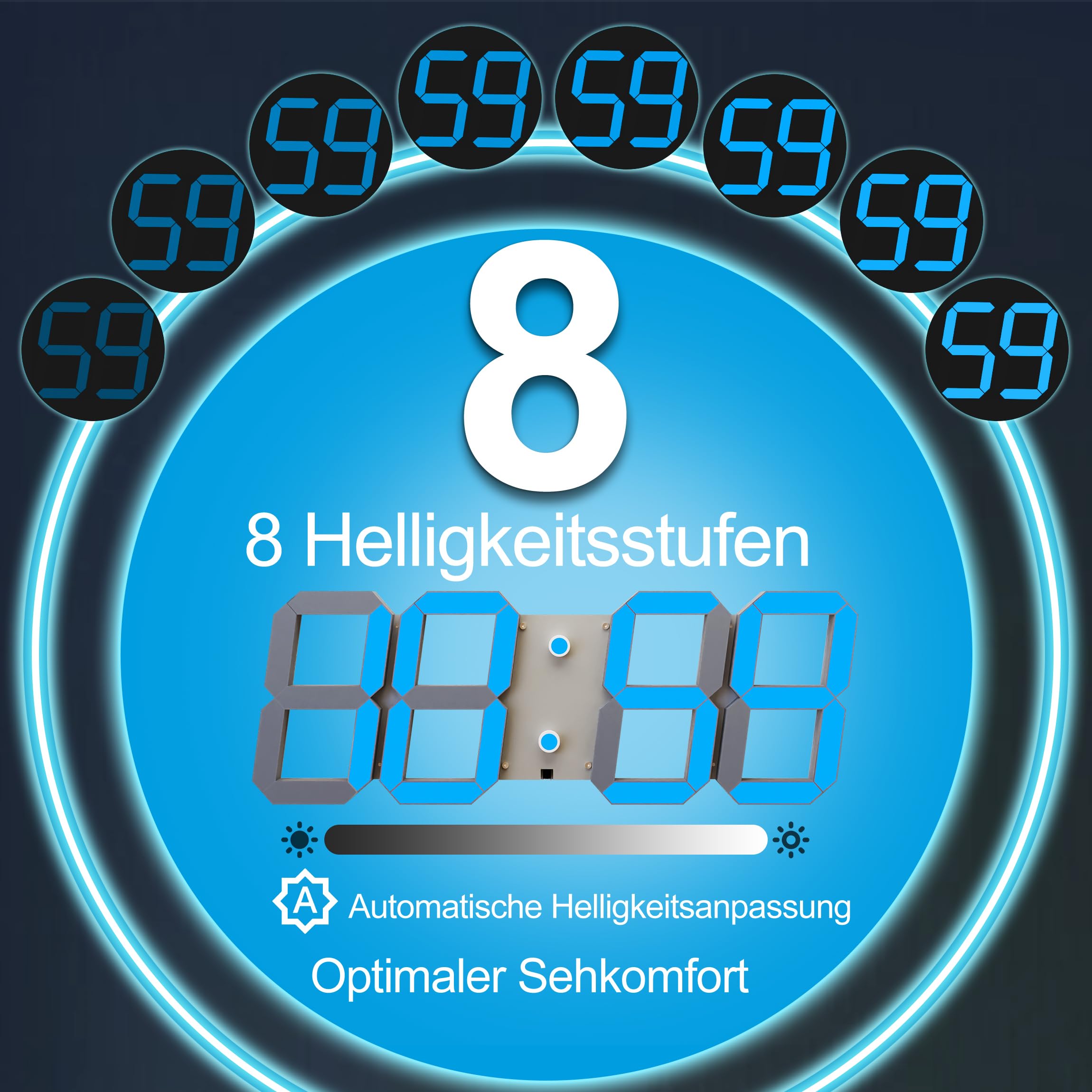 CHKOSDA Orologio da parete digitale a LED 3D, 44 cm, leggibilità fino a 50 m, bianco | cifre da 15 cm, telecomando, dimmer automatico, timer, alimentazione a rete per soggiorno, fitness, garage, ufficio, scuola.