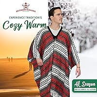 Vista 26 de Artisans Bazaar Poncho tradicional mexicano de Baja para hombres y mujeres, auténtico sarape de Gaban, manta de vaquero Pancho Jorongo rojo - rosa