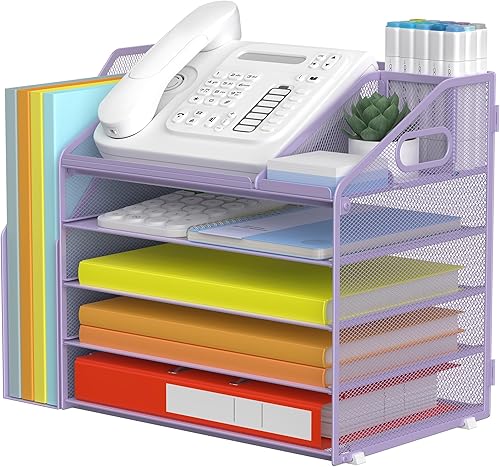 DocNest Bandeja de papel de 5 niveles, organizador de archivos de escritorio de malla con asa, organizadores de escritorio para espacio de trabajo