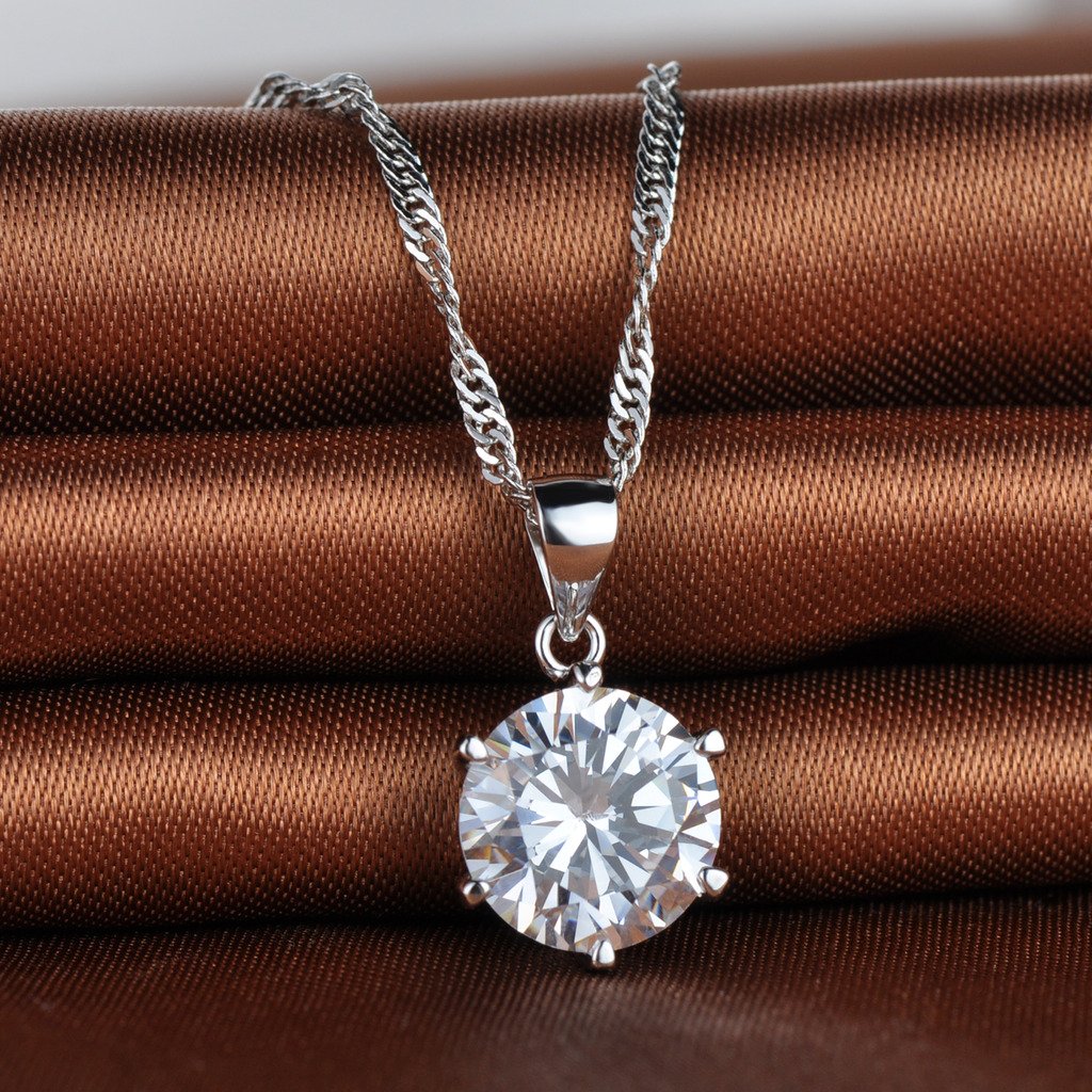 Collana e ciondolo con incastonatura ad artiglio in argento sterling 925 e zirconia cubica, 3 misure