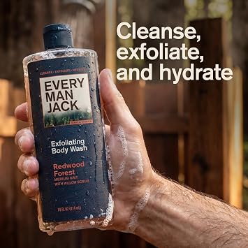 Every Man Jack Exfoliating Body Wash for Men, Redwood Forest, 2pk