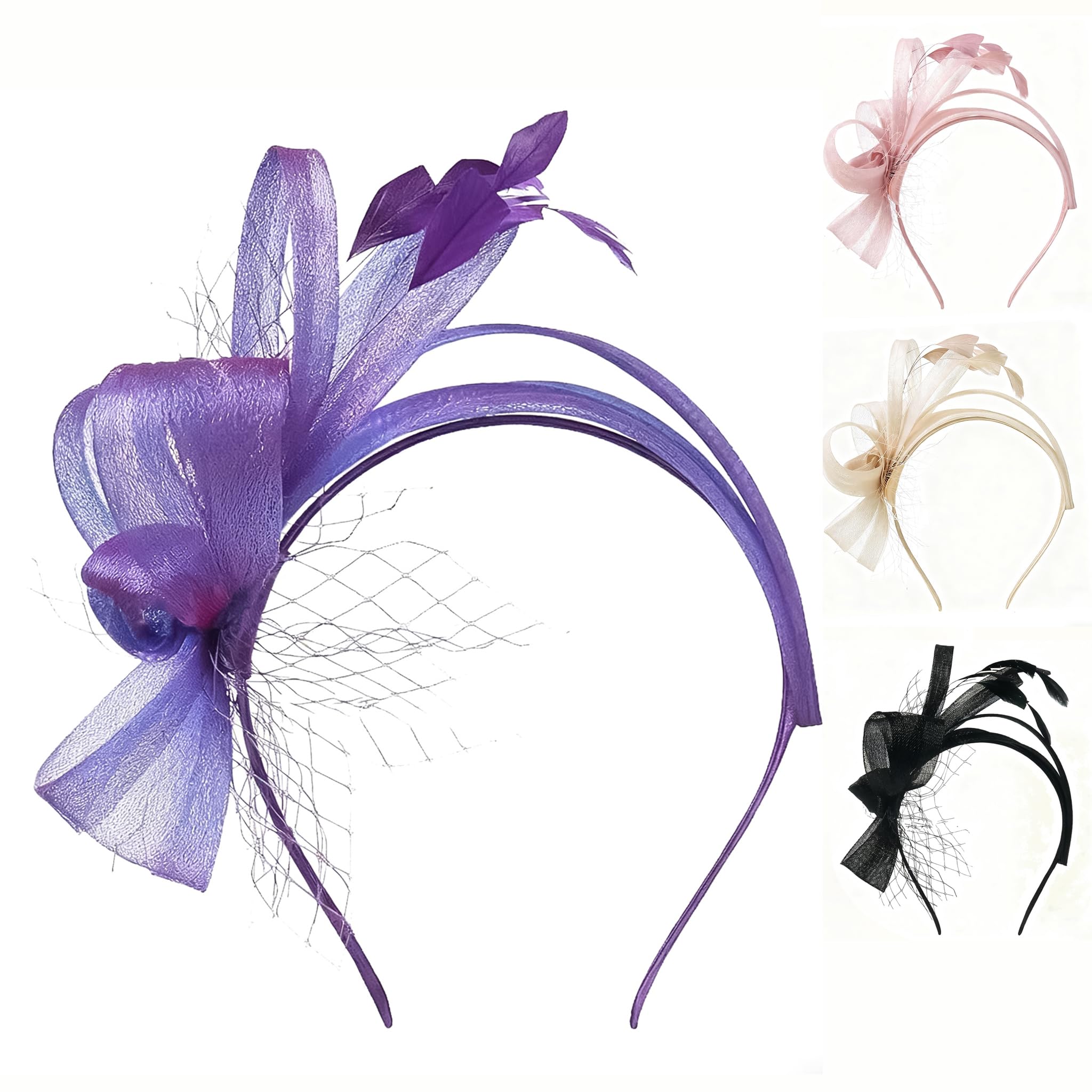 ALMLWIAJ Fascinators for Wedding Elegante Damen Fascinator, Headpiece mit Federn und Schleier, Haarschmuck für Hochzeiten Pferderennen Royal Ascot, Brautmoden Accessoire für Mädchen & Frauen