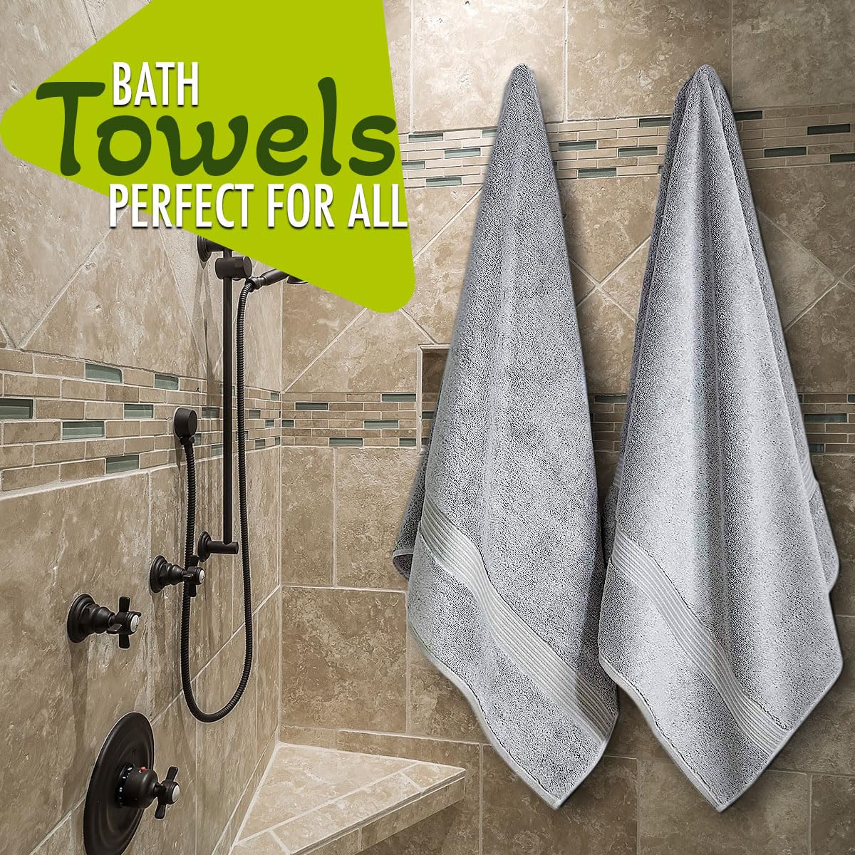 Lot de 2 serviettes de bain grises (130 x 70 cm) - 700 g/m² draps de bain en coton égyptien super absorbant - Séchage rapide - Qualité hôtelière - Serviettes de salle de bain pour la maison, le