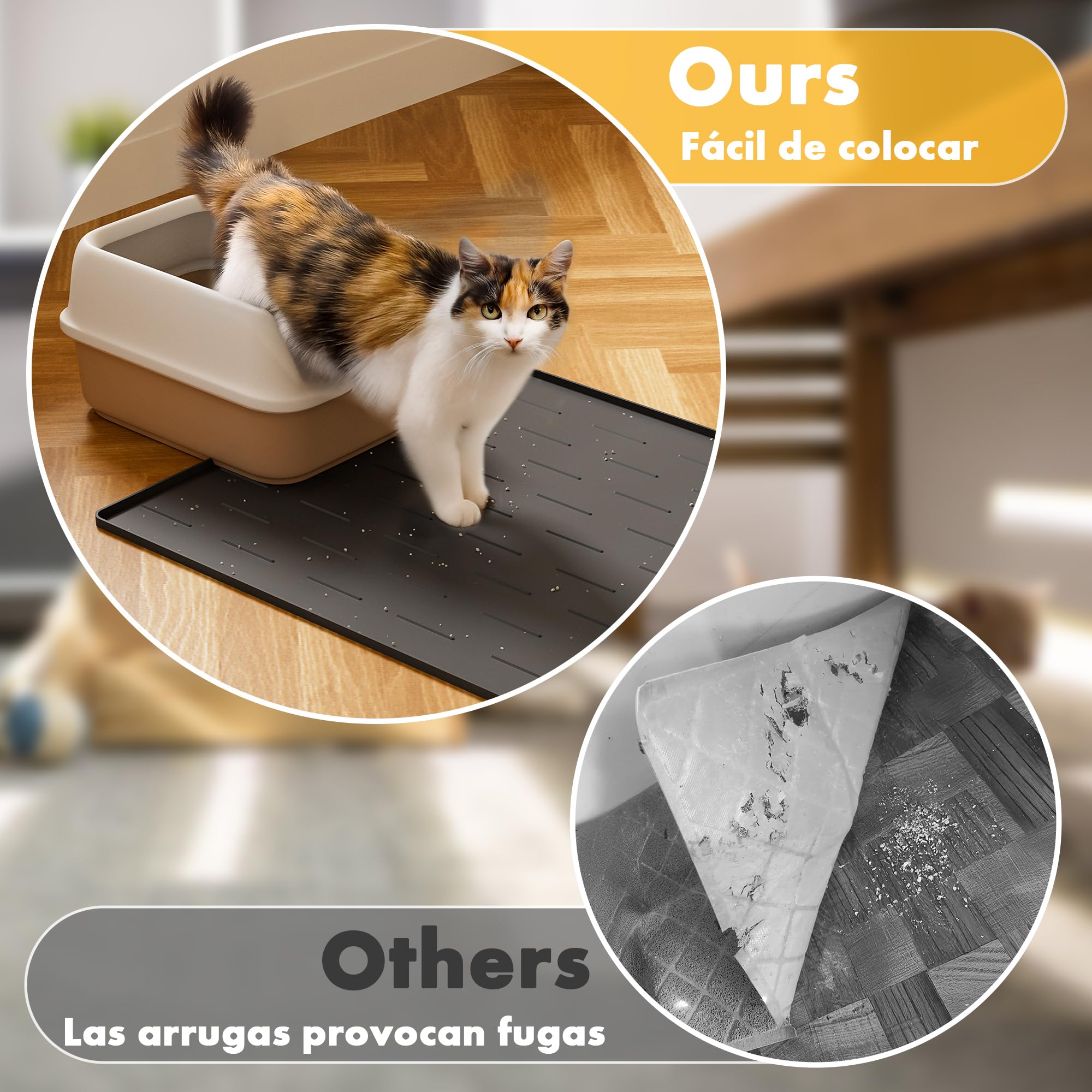 Pieviev Alfombra Gatos Arenero Silicona, 86 x 56 cm Alfombrilla Arenero, Tapete Areia Gatos Grande, Impermeable y Antideslizante Cat Litter Mat, Gris Oscuro