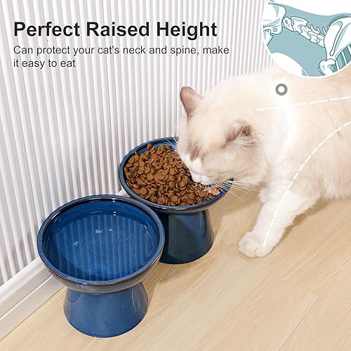 Miniatura 3 de YauYik Juego de cuencos elevados para agua y comida para gatos, cuencos elevados extra anchos de 6.2 pulgadas, plato de comida para gatos poco