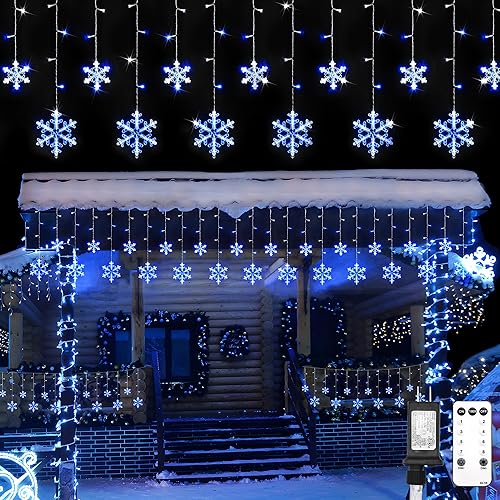 Miniatura 10 de suddus Luces de Copo de Nieve de Navidad para Exteriores, 10.7 pies 168 LED Luces de Cadena Navideñas Conectables con Enchufe con 14 Gotas, Luces de