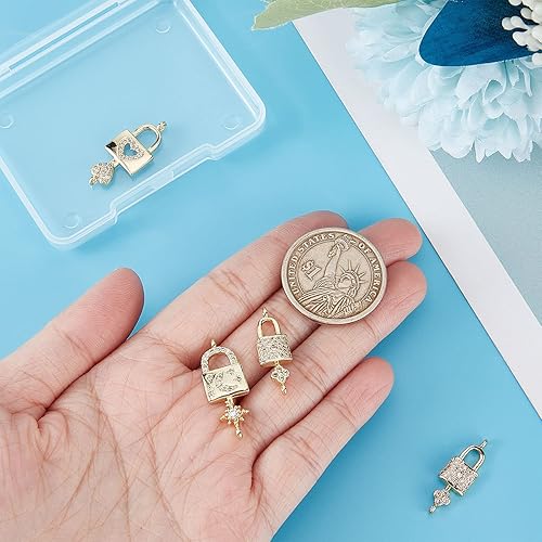 Miniatura 3 de Beebeecraft 6 unidadescaja de 3 estilos de candado para el día de San Valentín con dijes de llave, chapado en oro de 18 quilates, conector de