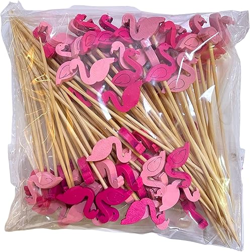 Vista 2 de 100 palillos de bambú de flamenco de 5 pulgadas, palillos de dientes de comida para bebidas de embutidos, selecciones de alimentos de frutas