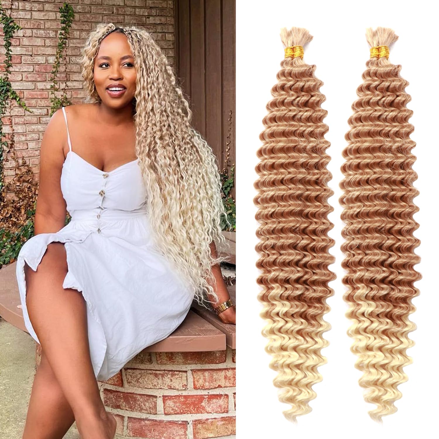 Seimainurs Deep Wave Crochet Hair Long Curly Braiding Hair for Boho Braids Ocean Wave Braiding Hair for Black Women (T30/613