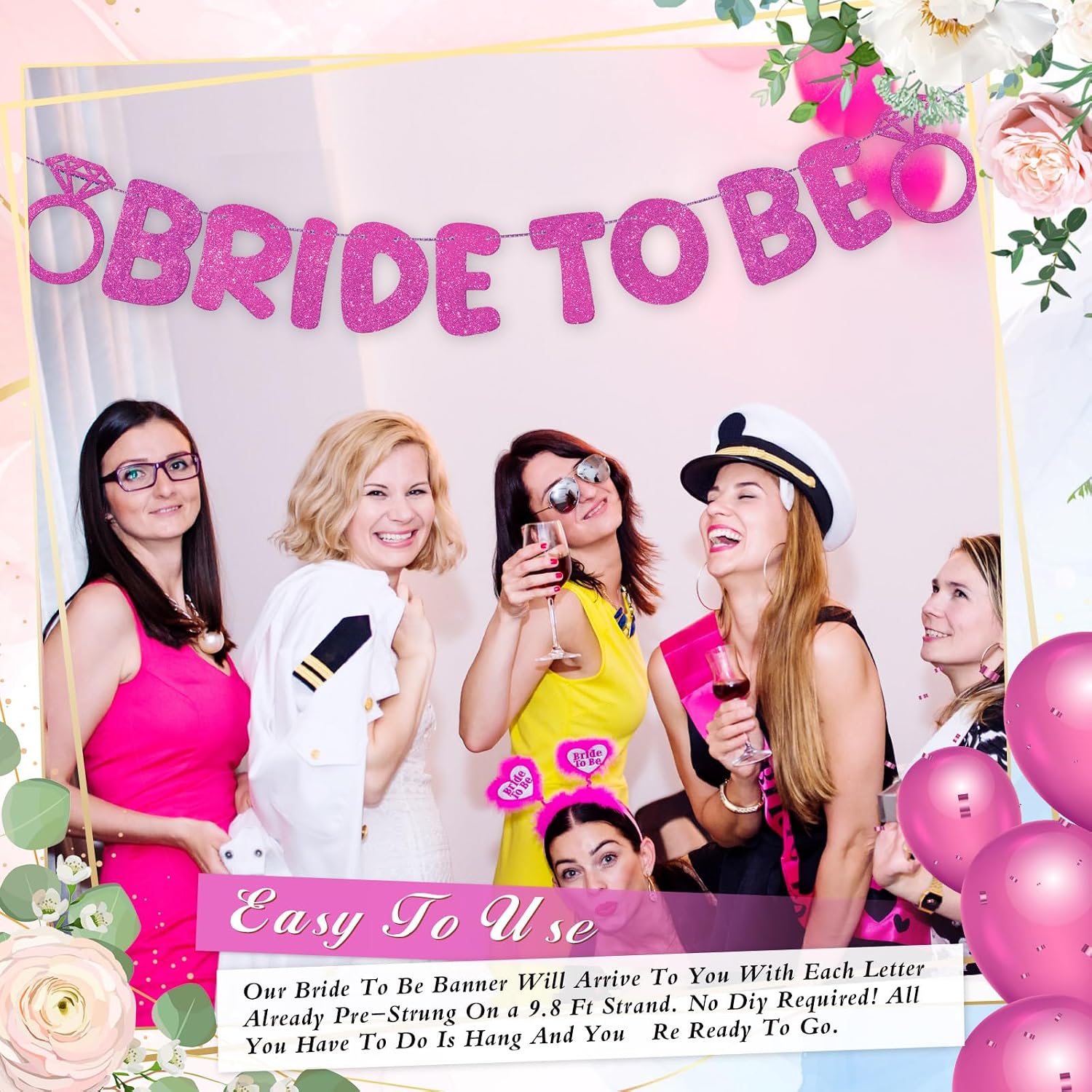Breling Pre Strung Bride to Be Glitter Banner Bridal Shower Decorations Bride to Be Sign Bachelorette Party Banner Bridal Shower Garland for Engagement Wedding Party Decorations(Hot Pink)