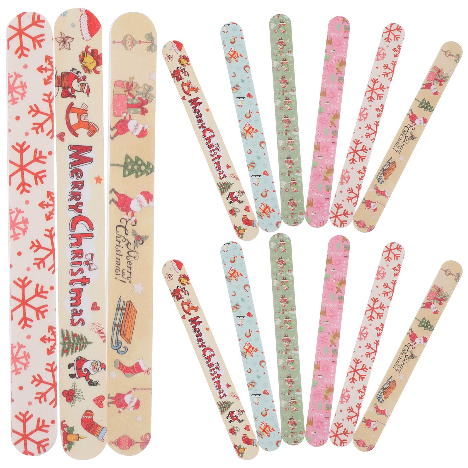 Lot de 24 Limes à Ongles Eva Thème de Noël Accessoires de Pédicure Manuelle pour Manucure et Polissage des Ongles Outils Décoratifs pour Soins des Mains et Usage Plusieurs styles