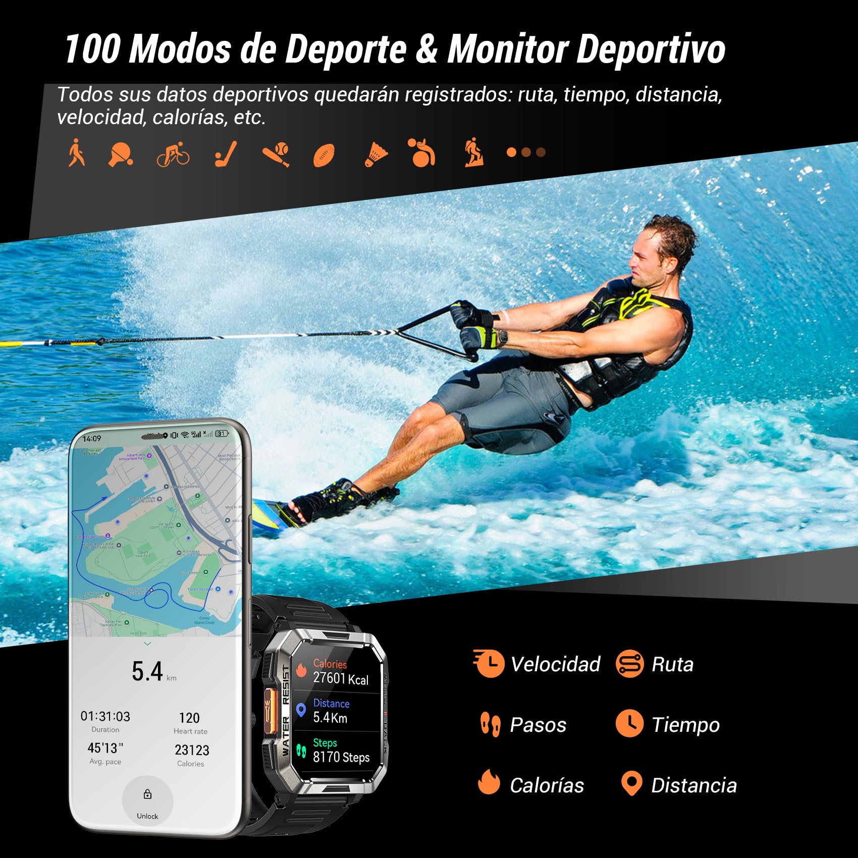 IOWODO Reloj inteligente para hombre y mujer DE05