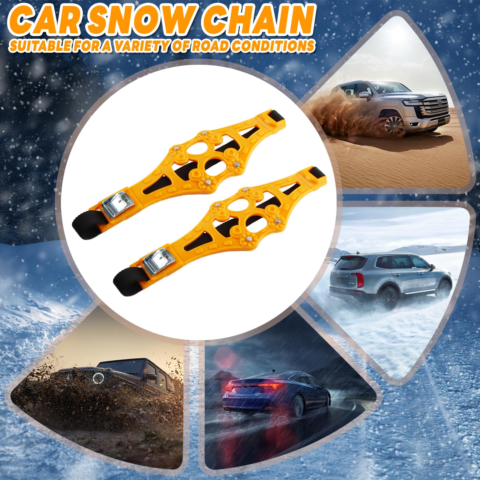 Chaine Neige Auto*2 Pcs, Chaînes Neige Voiture, Chaine Pneu Neige, Chaine Neige Véhicules Universelle, Convient aux Pneus d'Une Largeur de 165-275 mm, Plupart des Voitures, Camions et SUV