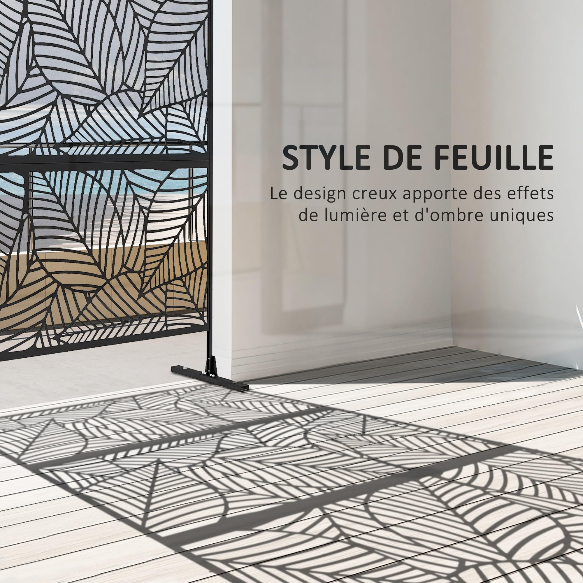 Outsunny Panneau Brise Vue Décoratif Extérieur Végétal 122x45x198 cm Noir | Paravent, en Métal, Motif Végétal