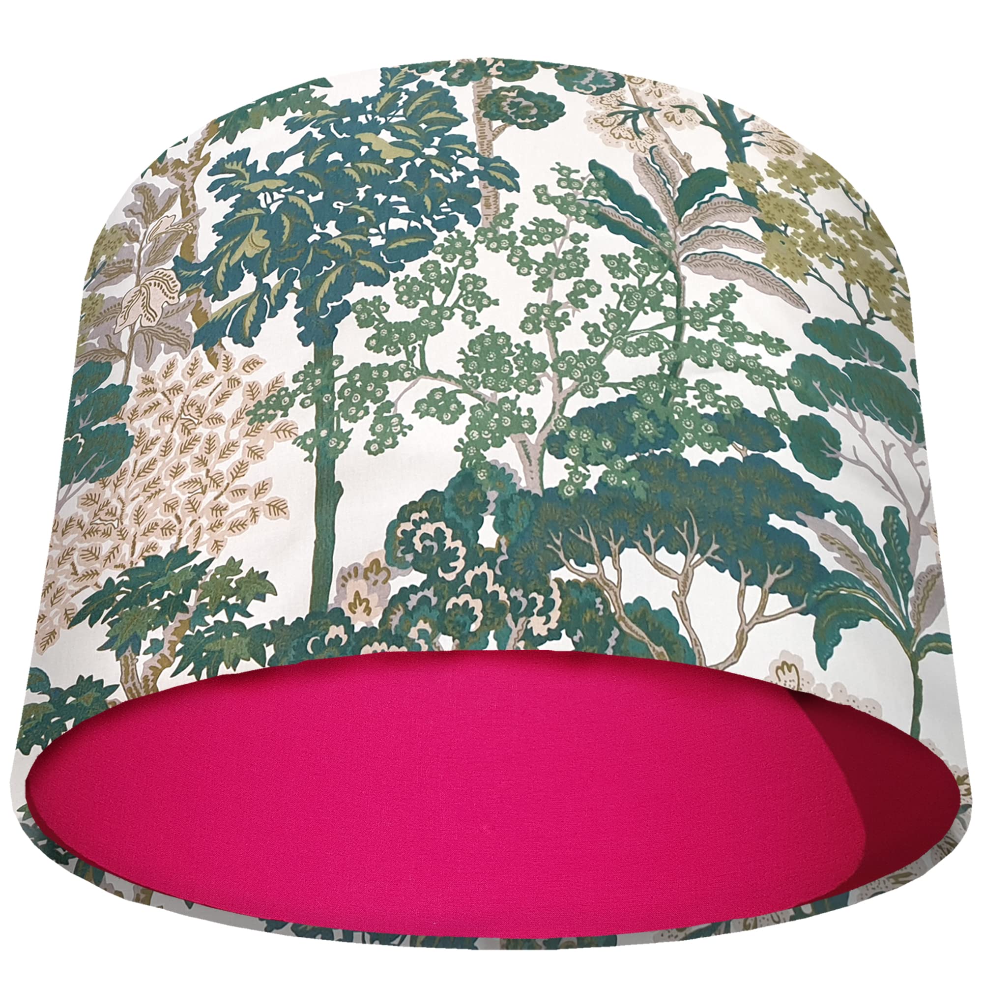 Green Lampshade with Choice of Colour Lining, Country and Nature Themed Tree Design (Pink)
