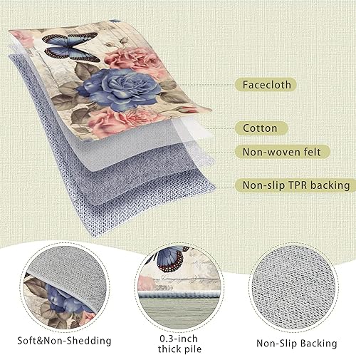 Miniatura 4 de Area Rugs - Alfombra lavable de 5 x 7 pulgadas, diseño de flores rosas con mariposa, alfombra suave y delgada, antideslizante, para interiores, no