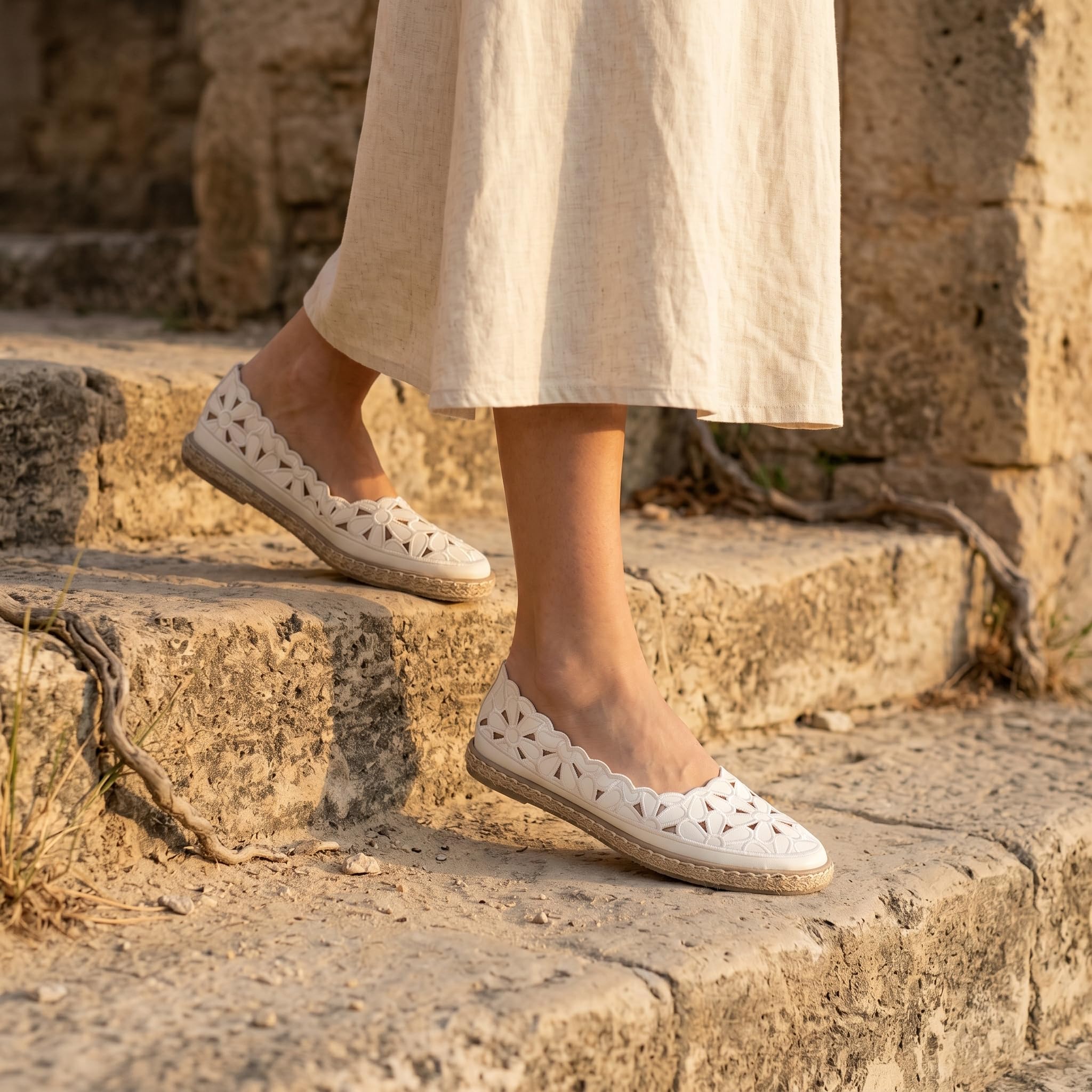 GLAMORA Alpargatas Mujer Caladas con Flores Bordadas, Manoletinas Bailarinas con Suela de Esparto, Zapatos Planos Transpirables, Mocasines Mujer Cómodos Primavera Verano