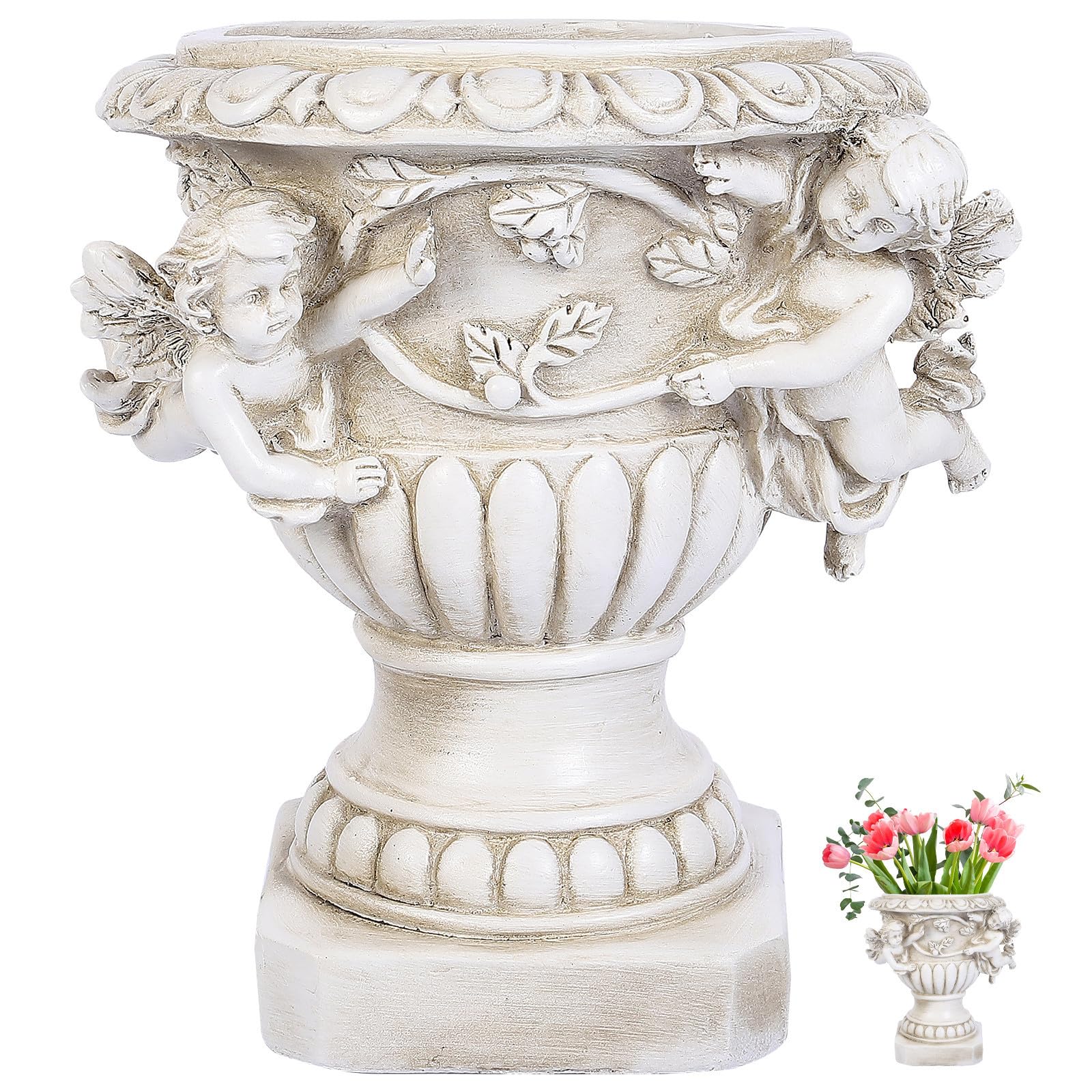 Pot de fleurs résine d'ange beige Veemoon pour jardin et extérieur