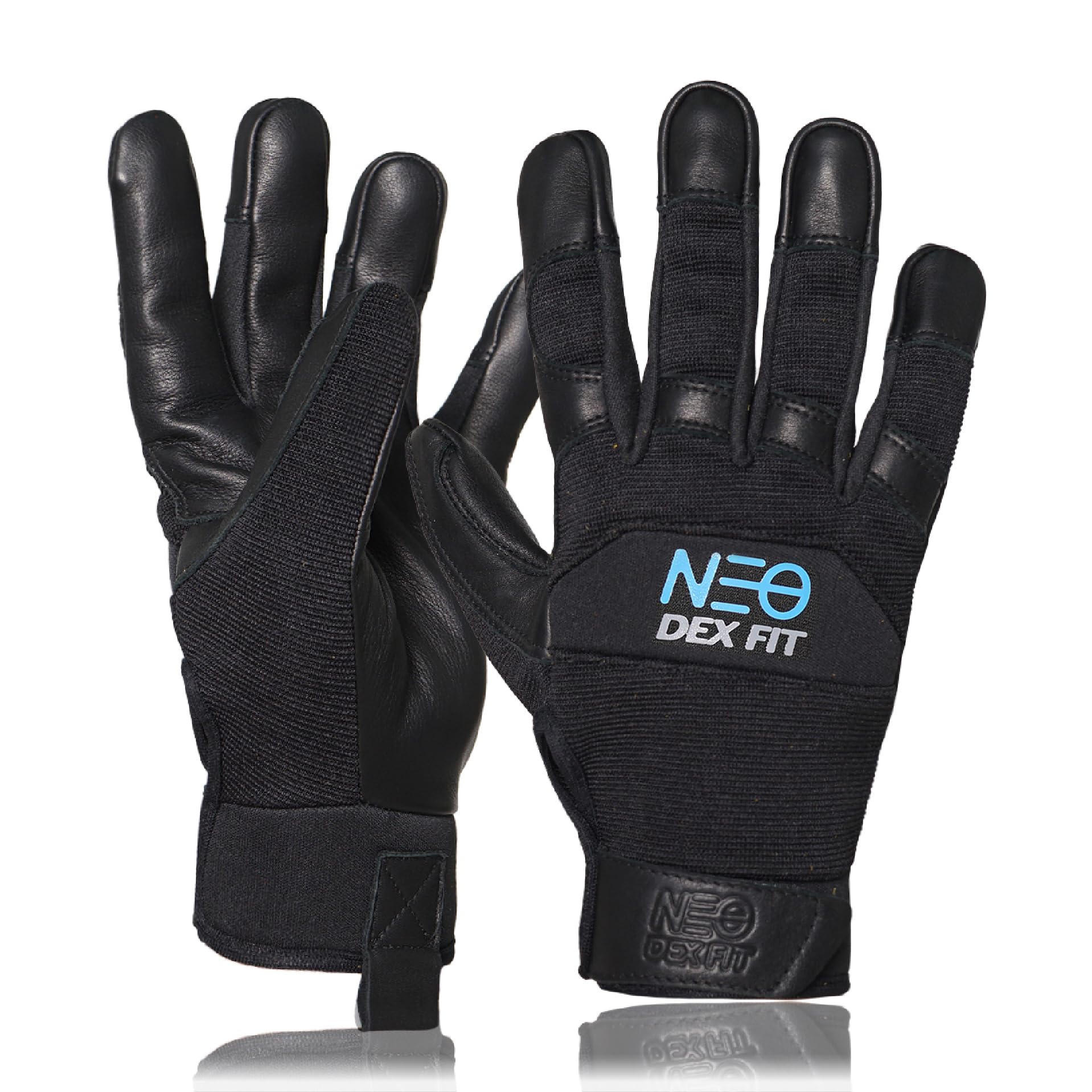DEX FIT MG210P Mechanic Work Gloves, Waterproof Cowhide Leather Palm, Breathable Mesh Back, 3D Ergonomic Fit for Auto Repair, Construction, Gardening; Black/Black L 1 Pair