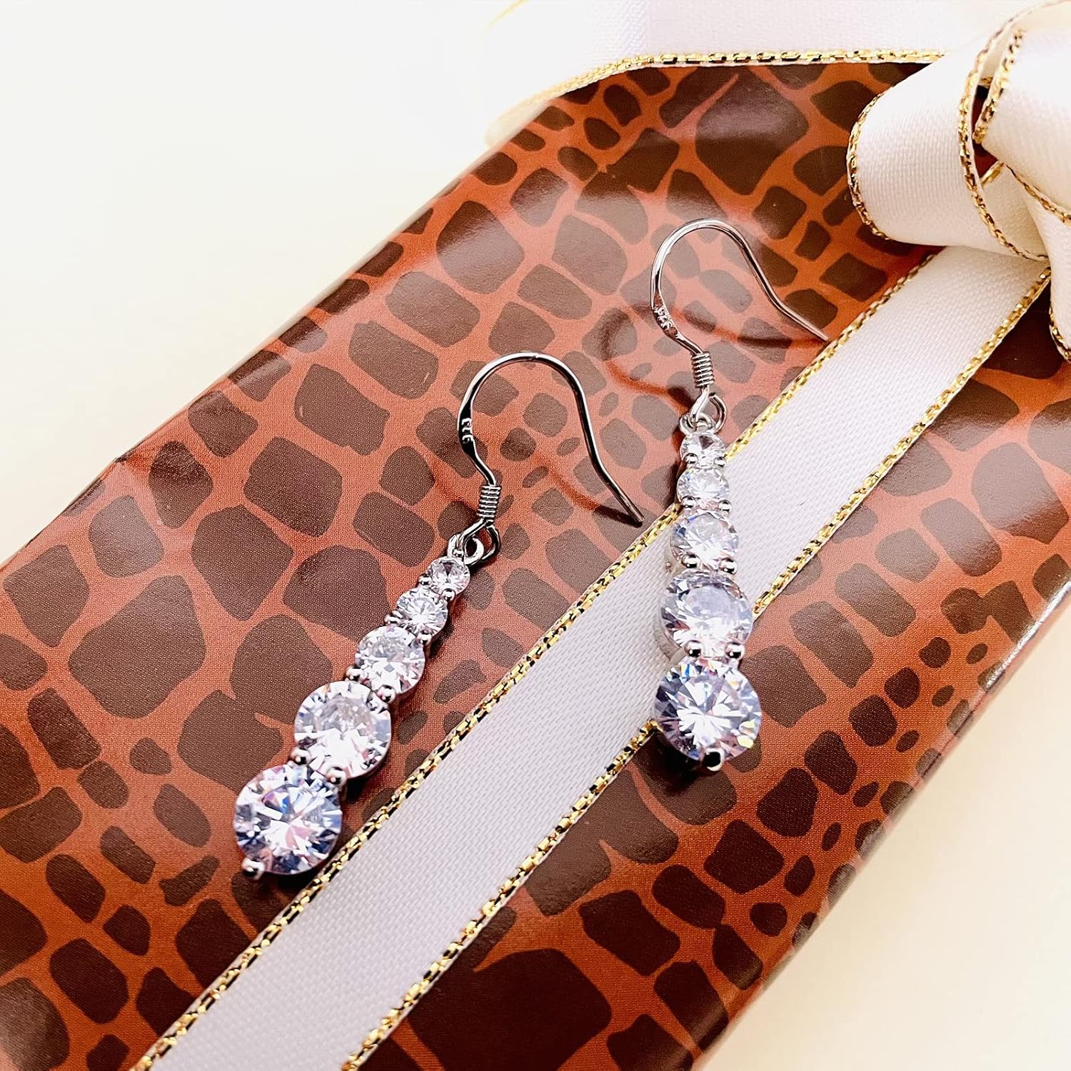 Dangle CZ Earrings, Cubic Zirconia Drop Earrings Silver Dangling Earrings for Women - Image 5