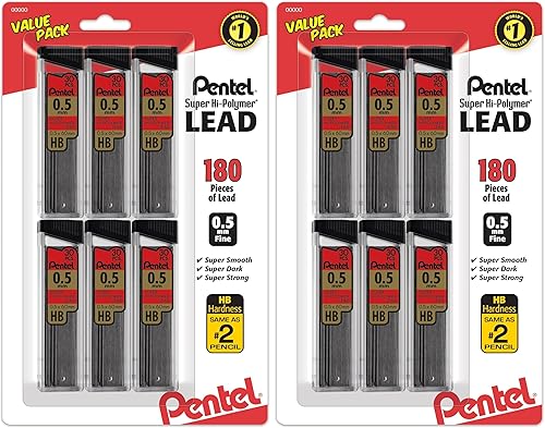 Vista 5 de Pentel Super Hi-Polymer Recambios, 0.028 in Mediano, HB, 180 piezas de plomo (C27BPHB6)