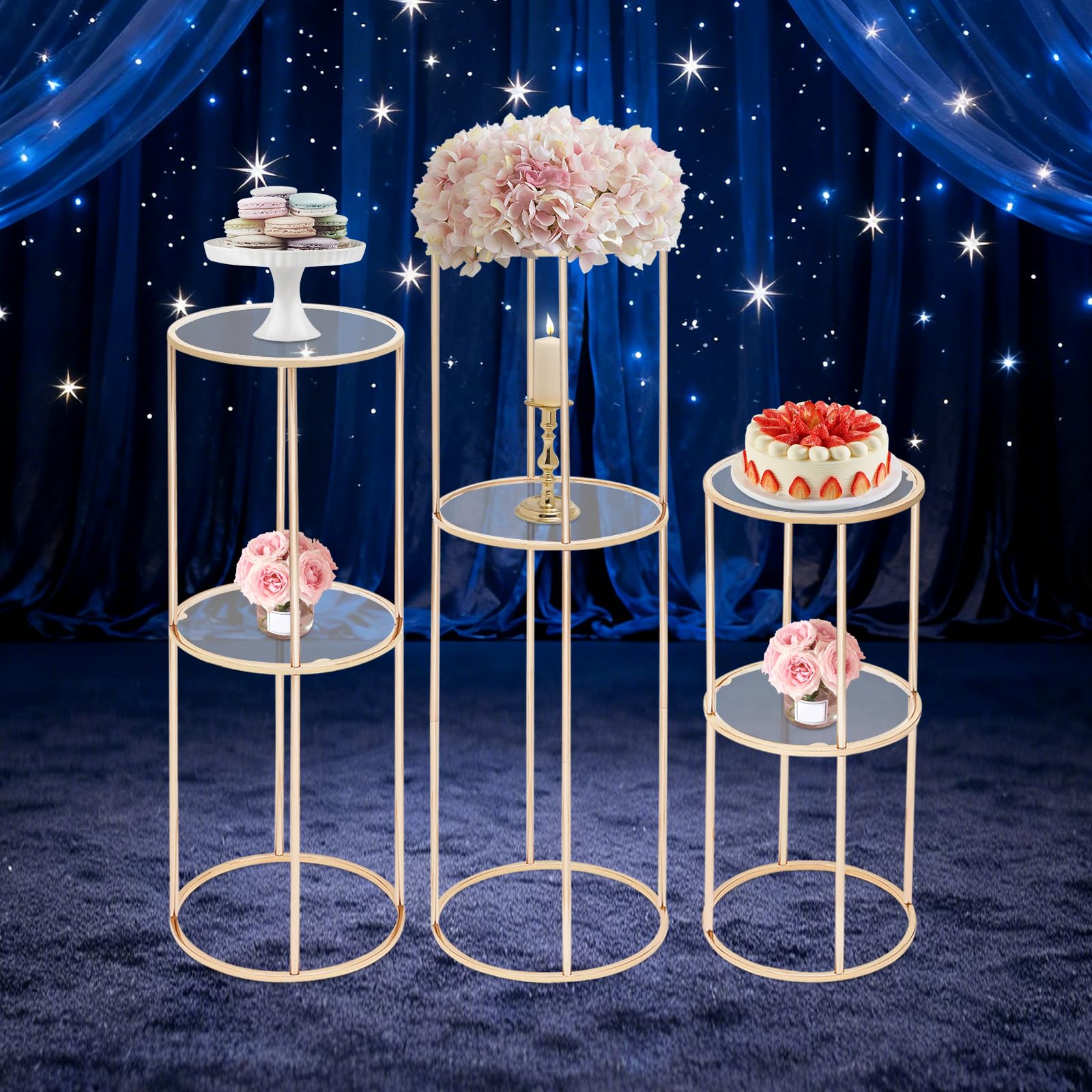 Lussuoso supporto per fiori di matrimonio, set da 3 pezzi, 100,80,60 cm, in metallo e acrilico con piastre in acrilico, moderno, per decorazioni rustiche, matrimoni, feste, eventi (oro)