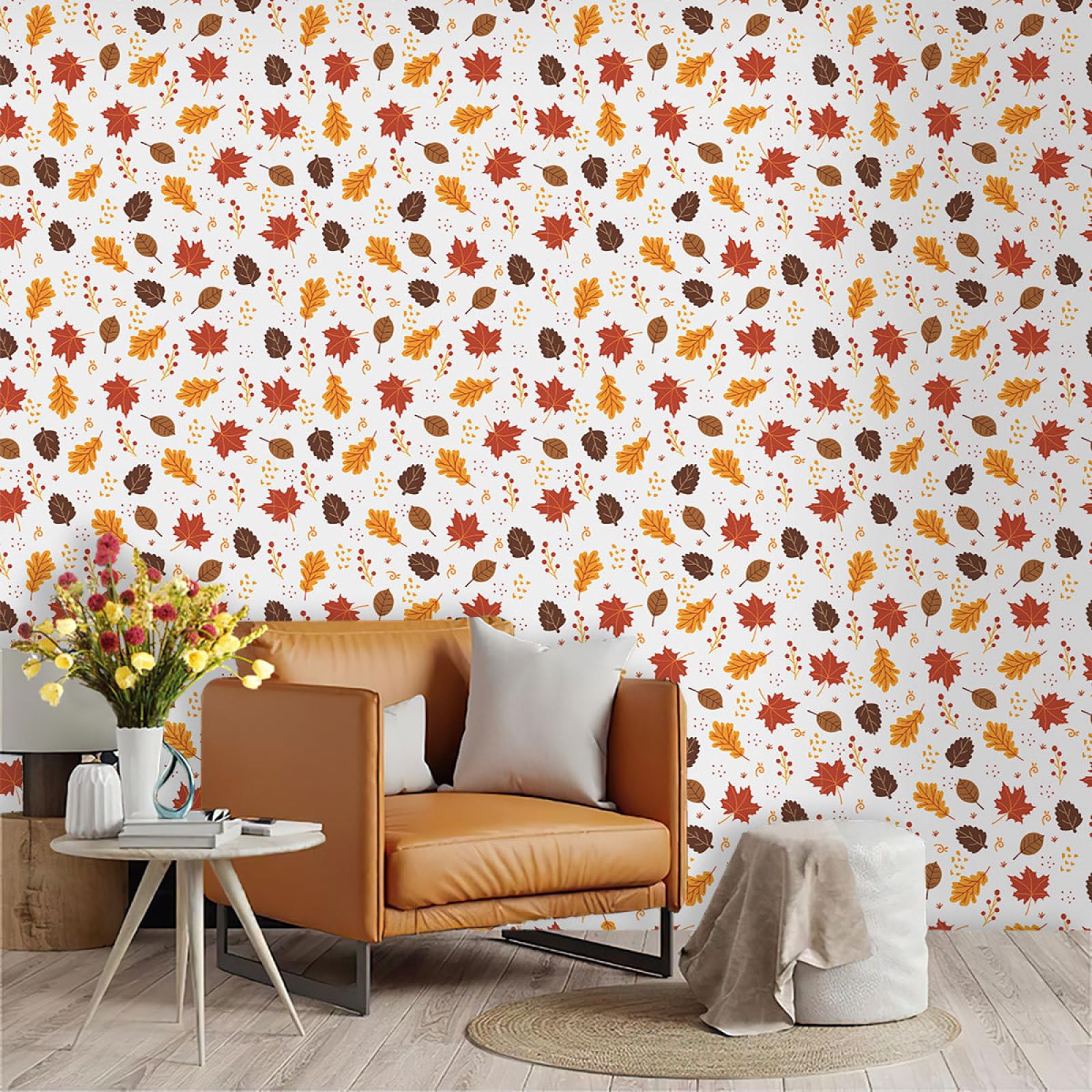 Zahhyg Brown Wallpaper Leaves Peel And Stick Self Adhesive Wallpaper For Living Room Waterproof Vinyl, Art Deco Thicken Sticky Back Plastic Removable